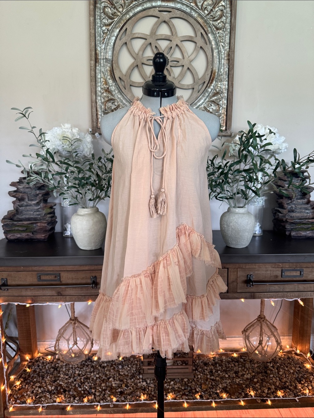 Free People Peach Ruffled Halter Dress